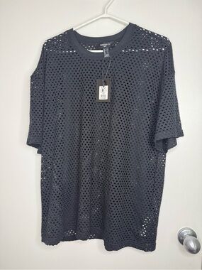NWT Forever 21 Black Mesh Oversized Tee Large